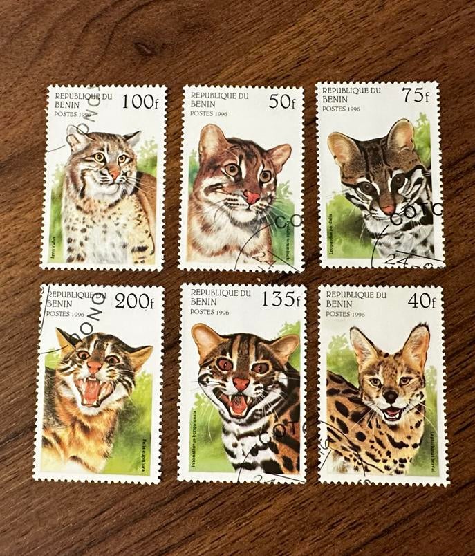 Benin 1996 Katachtigen katten dieren serval - Gestempeld, Ophalen of Verzenden, Overige landen, Gestempeld
