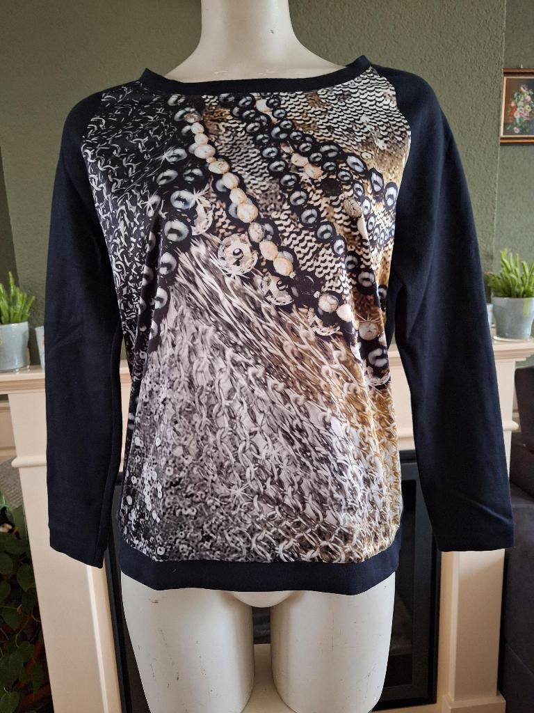 Luisa Cerano print strik zwarte trui M 38, Kleding | Dames, Truien en Vesten, Maat 38/40 (M), Verzenden, Zwart, Zo goed als nieuw