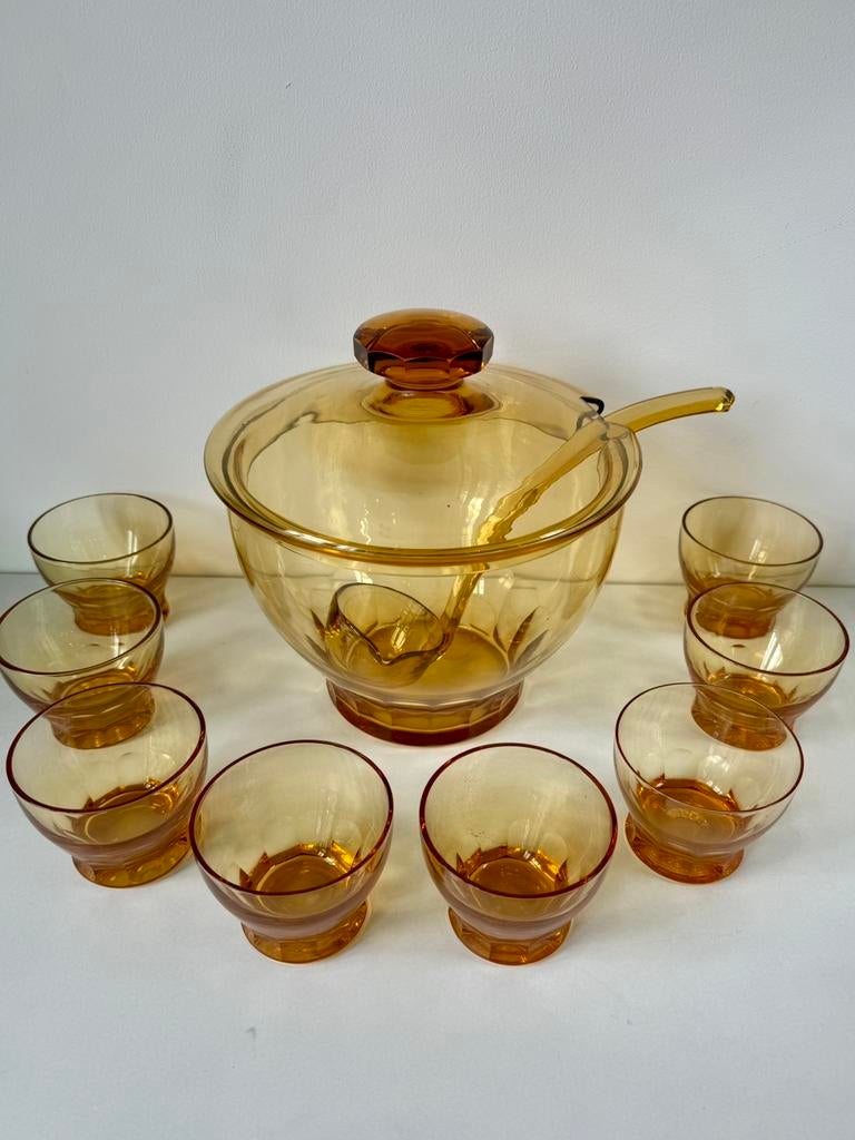 Rozendaal Kristalunie Maastricht bowlset, vintage amber glas, Ophalen of Verzenden