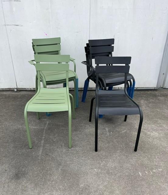 8 stuks horeca restaurant terrasstoelen outdoor groen zwart, Ophalen, Zwart, Zo goed als nieuw, Metaal