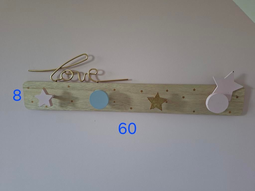 Houten kinderkapstok met sterren en 'love' decoratie, Ophalen of Verzenden, Zo goed als nieuw, Minder dan 100 cm, Kinderkapstok