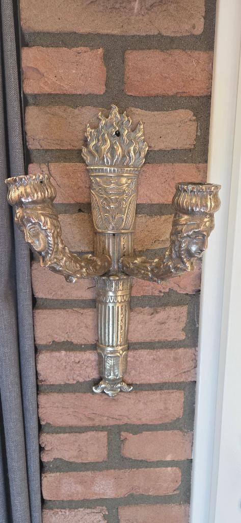 Antieke bronzen wandkandelaar, Antiek en Kunst, Curiosa en Brocante, Ophalen of Verzenden