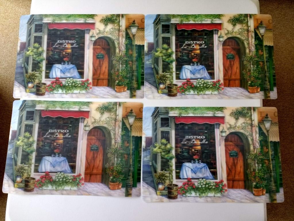 Set 4 nieuwe Placemats 3D Franse bistro Sfeervol Frankrijk, Ophalen of Verzenden, Nieuw