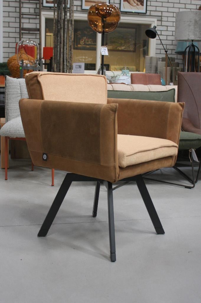 2 luxe eetkamerstoelen armleuningen draaibaar leer & stof, Ophalen, Twee, Overige kleuren, Zo goed als nieuw