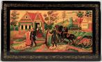73. Lakdoos, Fedoskino - dorpsscène met paardenspan, 2015, Ophalen of Verzenden