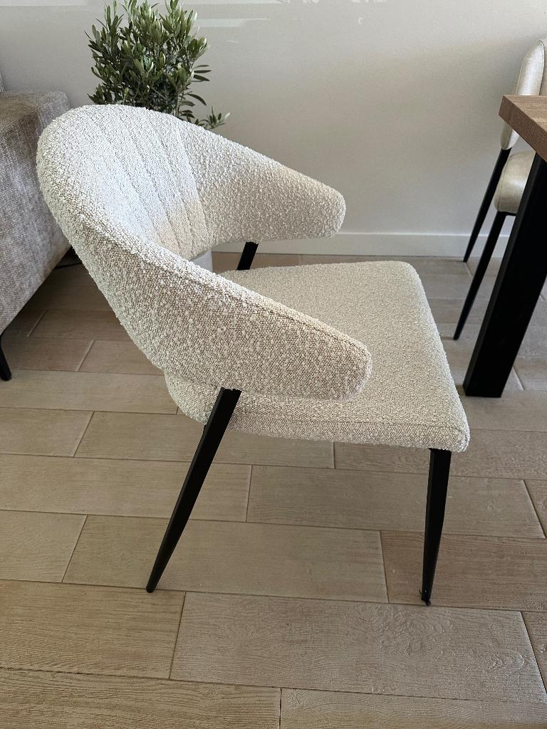 6 eetkamer stoelen grijs, bouclé, beige Woonexpress, Huis en Inrichting, Stoelen, Ophalen, Overige kleuren, Zo goed als nieuw