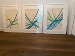 3 luik van abstracte schilderijen met lijnen, set van 3, Ophalen of Verzenden