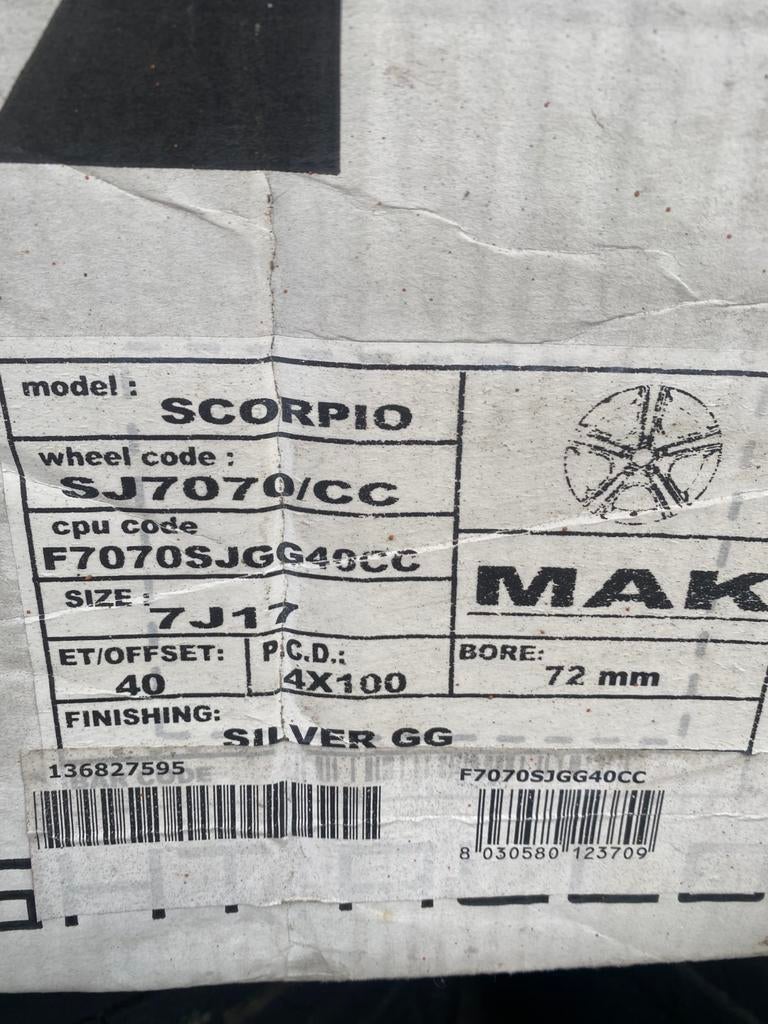 MAK Scorpio 17 inch velgen, 4x100, ET40, zilver, Auto-onderdelen, Banden en Velgen, Gebruikt, Velg(en), 17 inch, Ophalen of Verzenden