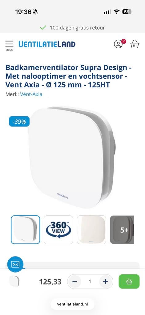 Badkamerventilator Supra Design - Vent Axia - Ø 125 mm, Ophalen of Verzenden, Gebruikt, Overige