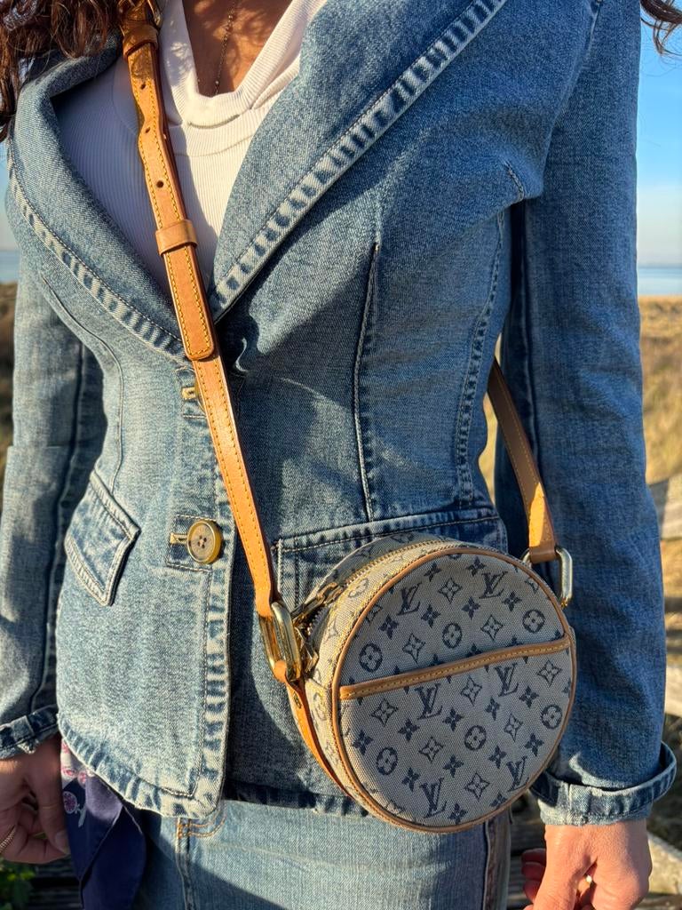 Louis Vuitton Jeanne PM Mini Lin Blauw Crossbody Tas, Ophalen of Verzenden, Zo goed als nieuw, Bruin, Leer