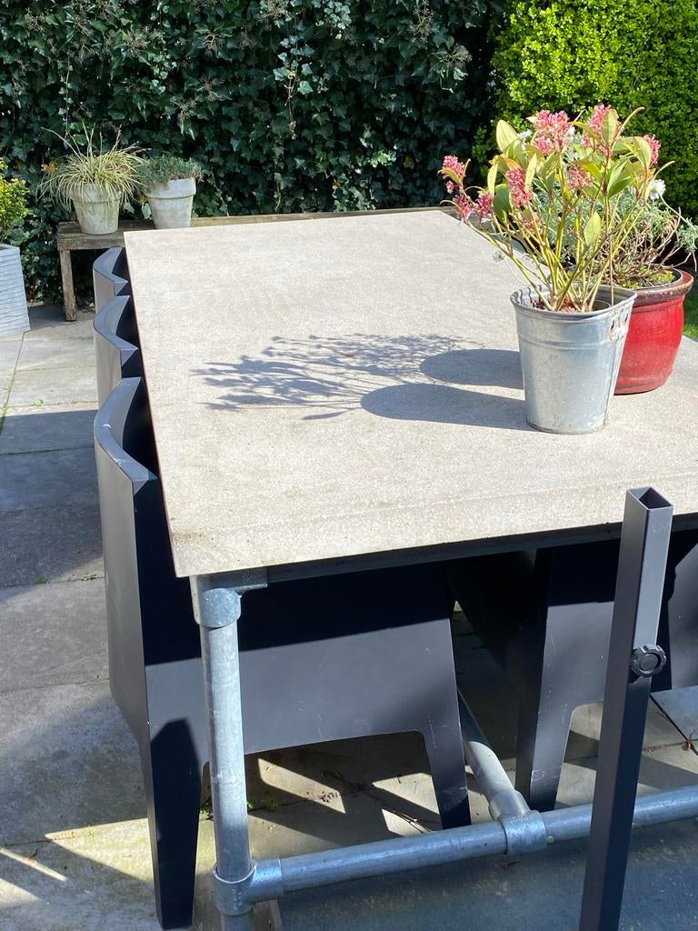 Tuintafel moderne stoelen - Antraciet philippe starck, Tuin en Terras, Tuintafels, Gebruikt, Rechthoekig, Overige materialen, Ophalen