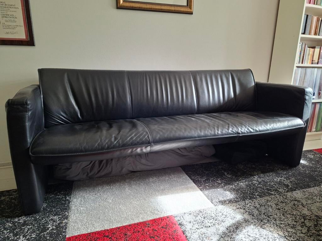 Leolux Fiabo bank. Zwart leer. 3 zits., Ophalen