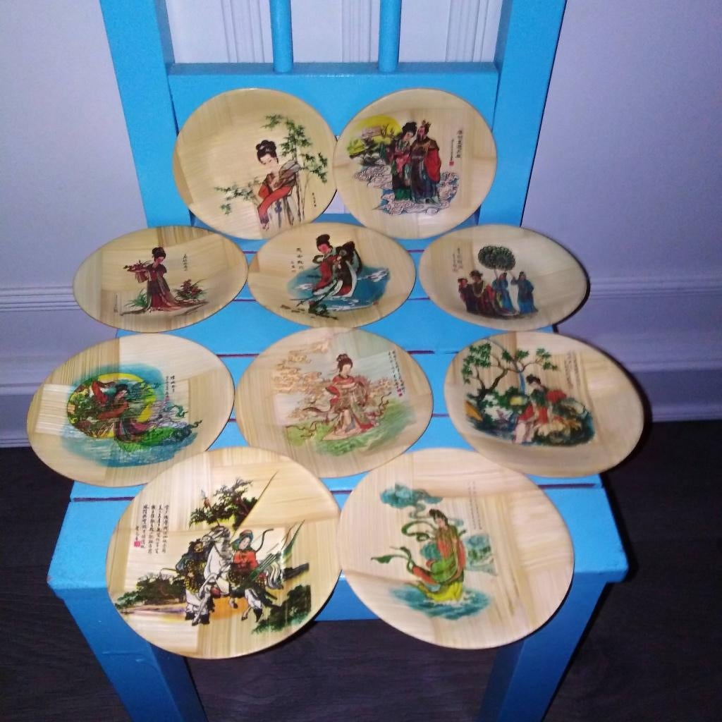 Chinese schaaltjes van bamboe met leuk motief 10 stuks, Huis en Inrichting, Ophalen, Overige materialen, Gebruikt, Schaal