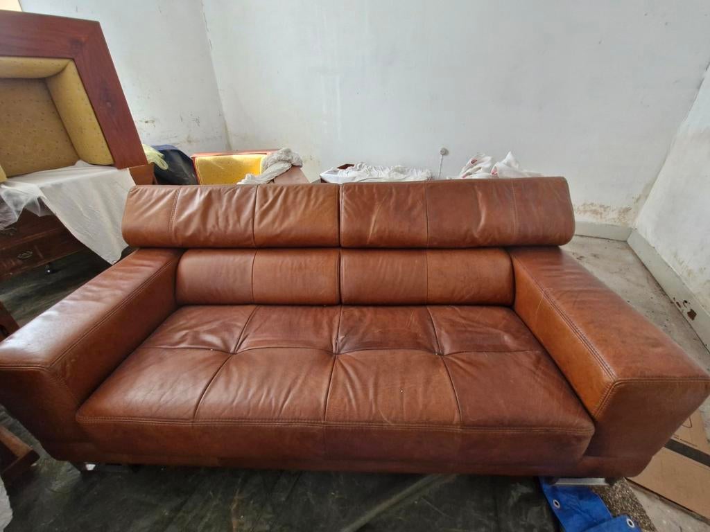 Designer bruine leren 2 delige banken, Ophalen, Vierpersoons of meer, Leer