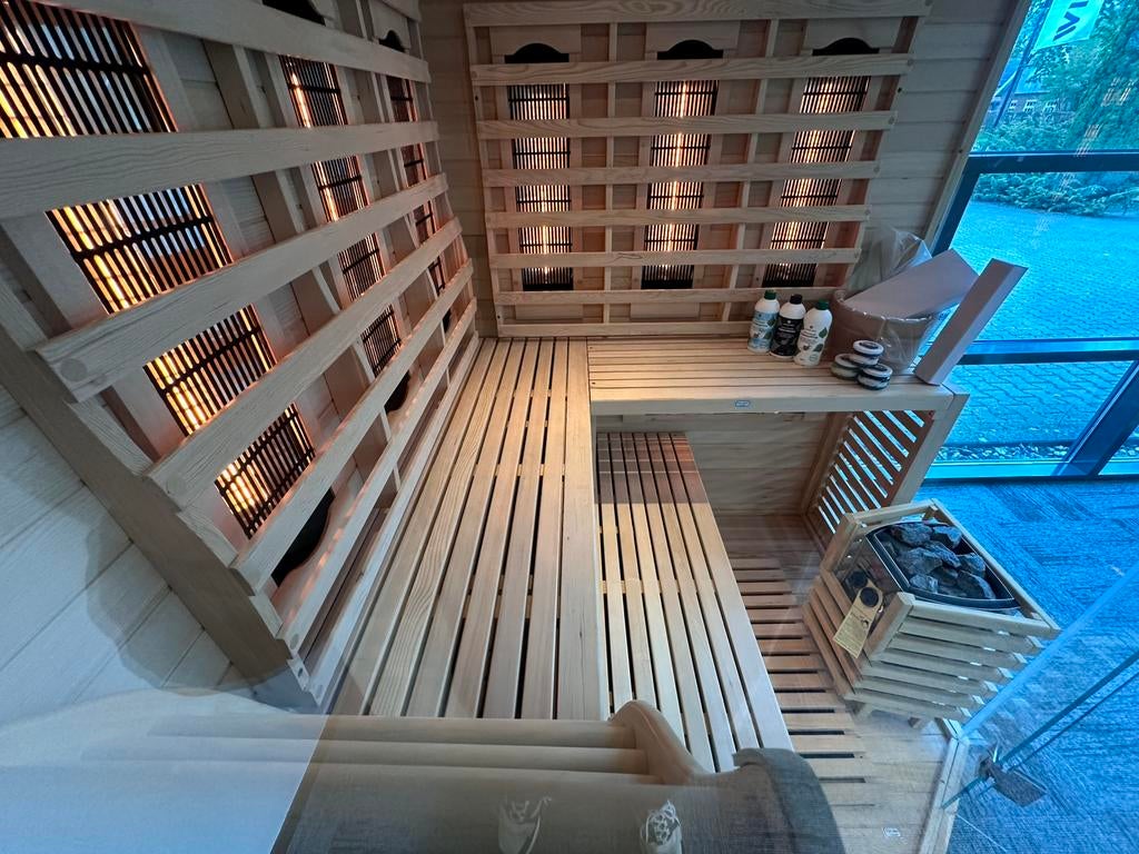 COMBI SAUNA INFRAROOD MET OPGIETKACHEL GRATIS MONTAGE! 🚚, Sport en Fitness, Sauna, ., Fins of Traditioneel, Ophalen of Verzenden