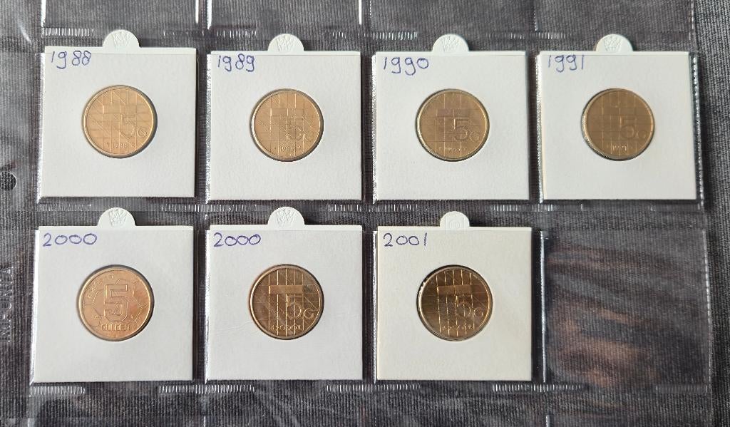 7 x 5 gulden munt nederland, Postzegels en Munten, Munten | Nederland, Verzenden, Koningin Beatrix, 5 gulden, Setje