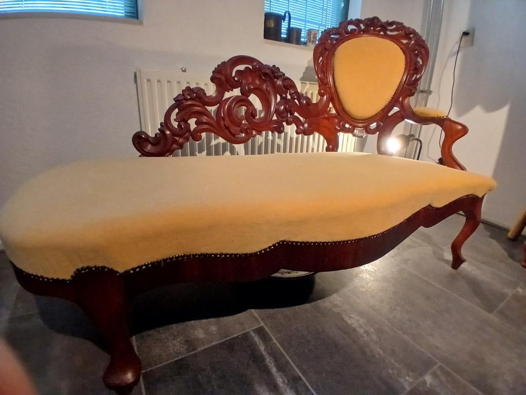 Antieke mahonie horrix chaise longue ca1865, Antiek en Kunst, Ophalen
