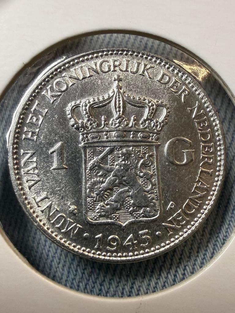 1 zeldzame gulden 1945, 1 gulden, Zilver, Ophalen of Verzenden, Koningin Wilhelmina