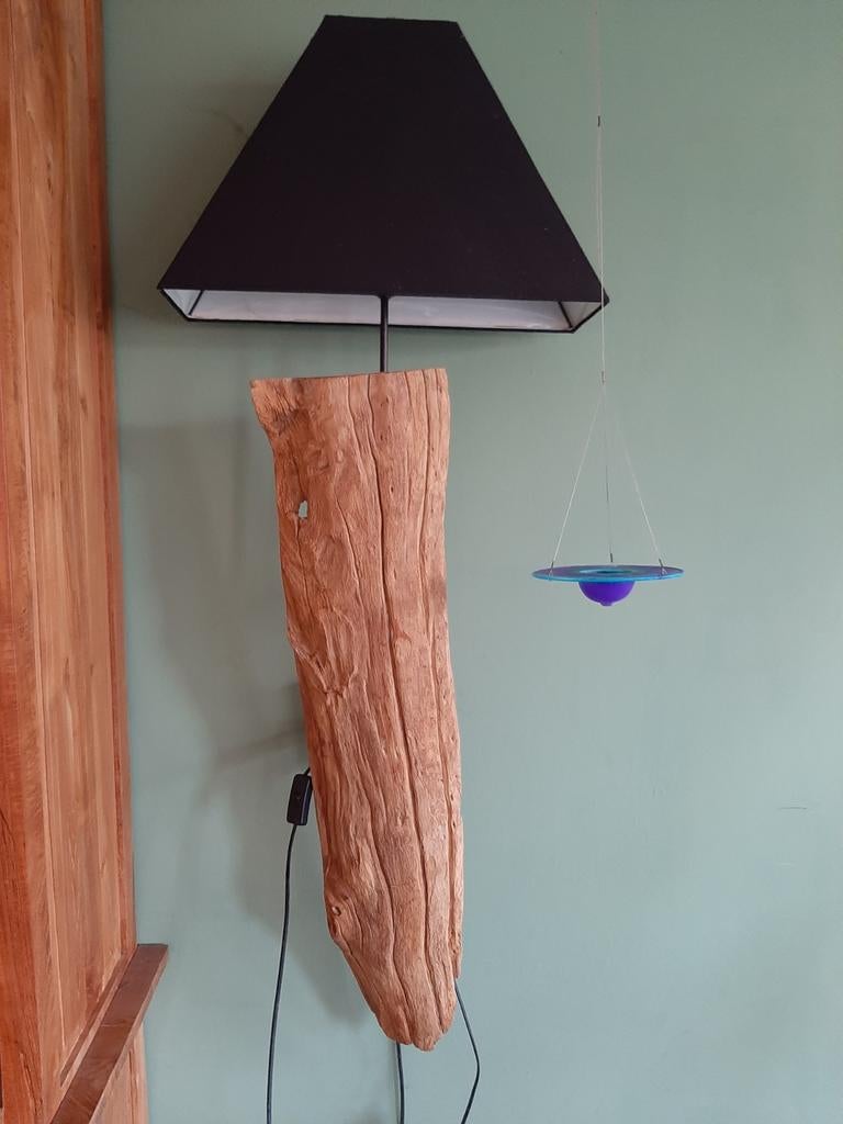 Wandlamp drijfhout met zwarte kap, Ophalen, Gebruikt, Stof