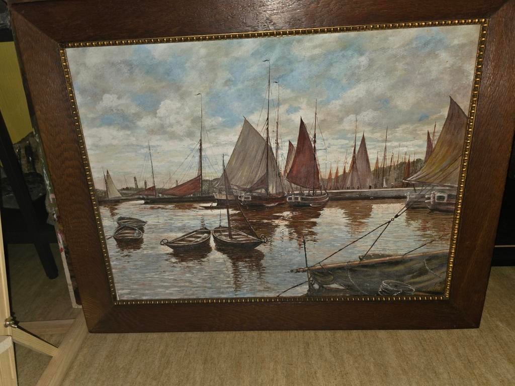 Pastel schilderij schepen H Beese, Antiek en Kunst, Kunst | Schilderijen | Klassiek, Ophalen of Verzenden