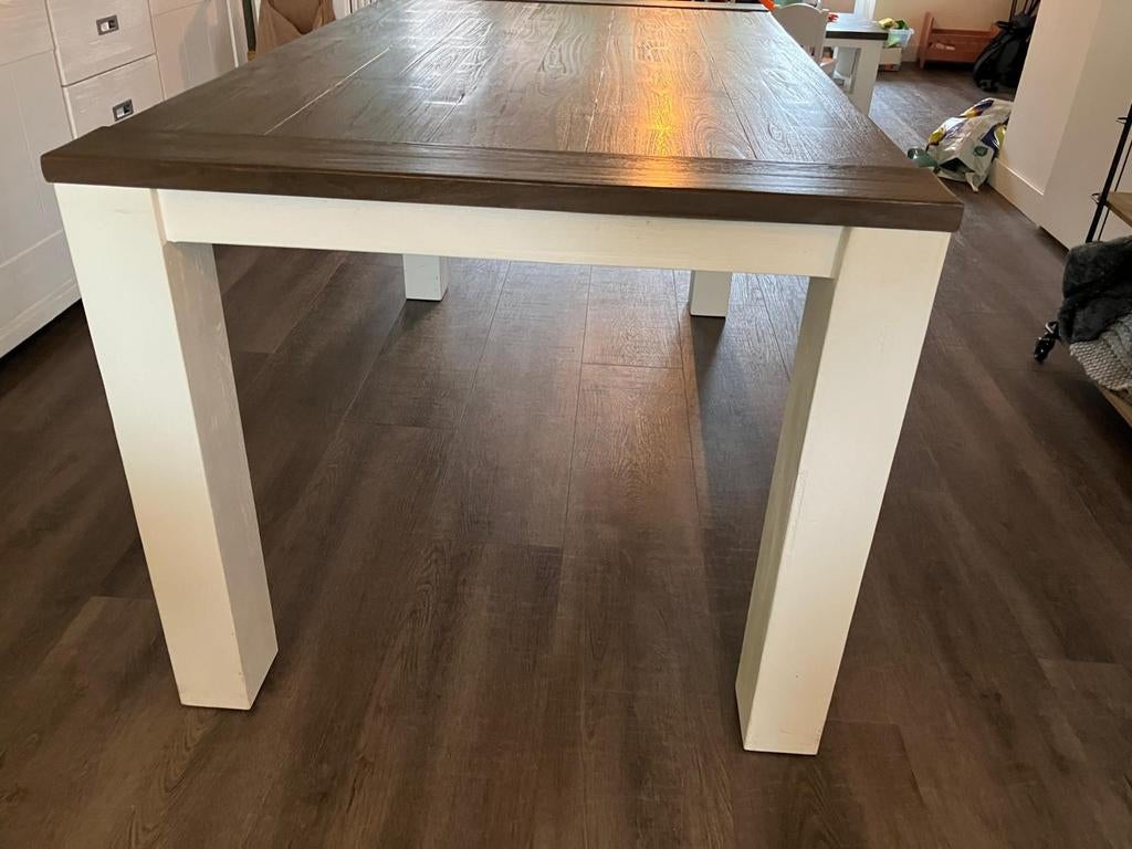 Eettafel wit met donker houten blad, Huis en Inrichting, Tafels | Eettafels, Ophalen, Gebruikt, 50 tot 100 cm, Landelijk