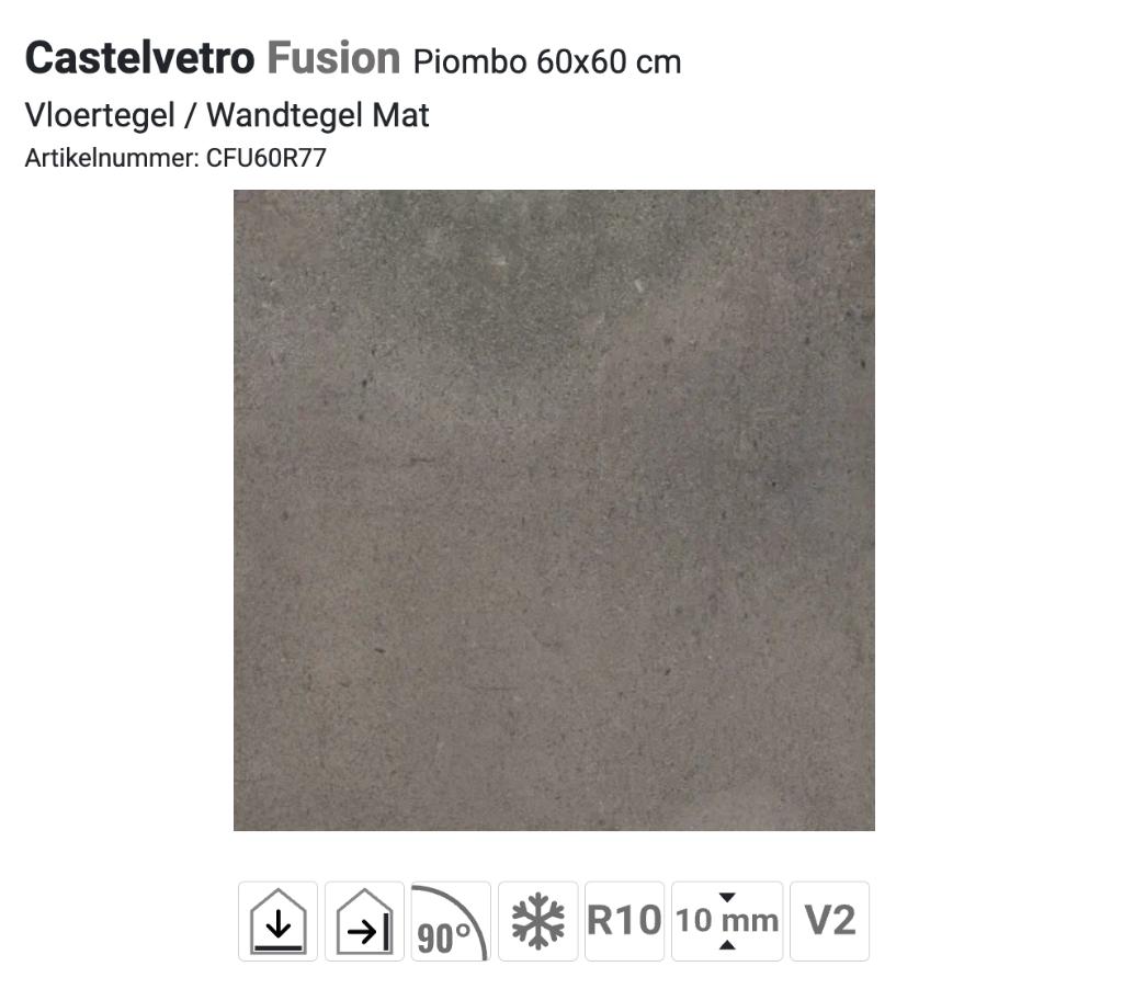 8 tegels van Castelvetro Fusion Piombo 60x60 (2,88 m²) Grijs, Ophalen, 60 cm of meer, Nieuw, Minder dan 5 m²