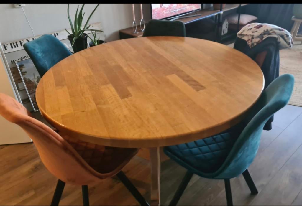 Massief Eiken Ronde Eettafel Oisterwijk 1973 - 120 cm, Huis en Inrichting, Ophalen, Gebruikt, Vijf personen of meer, 100 tot 150 cm