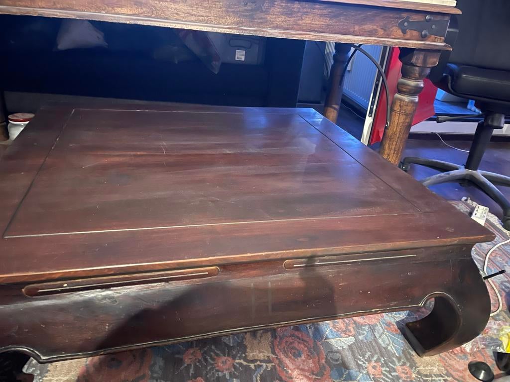 Koloniale salontafel 100x100x40, Ophalen, Gebruikt, 100 tot 150 cm, Vierkant