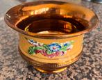 Antieke kom, goudsteen, bloem roze blauw groen, kastkom, Ophalen of Verzenden