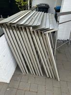 14 RVS elementen voor balie of werktafel, Tafelpoot, Gebruikt, 100 tot 150 cm, Metaal