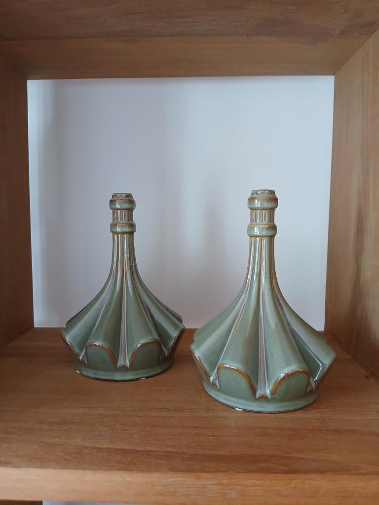 2 Olijfgroene vintage vaasjes van Studio Erik Gutter, Ophalen of Verzenden