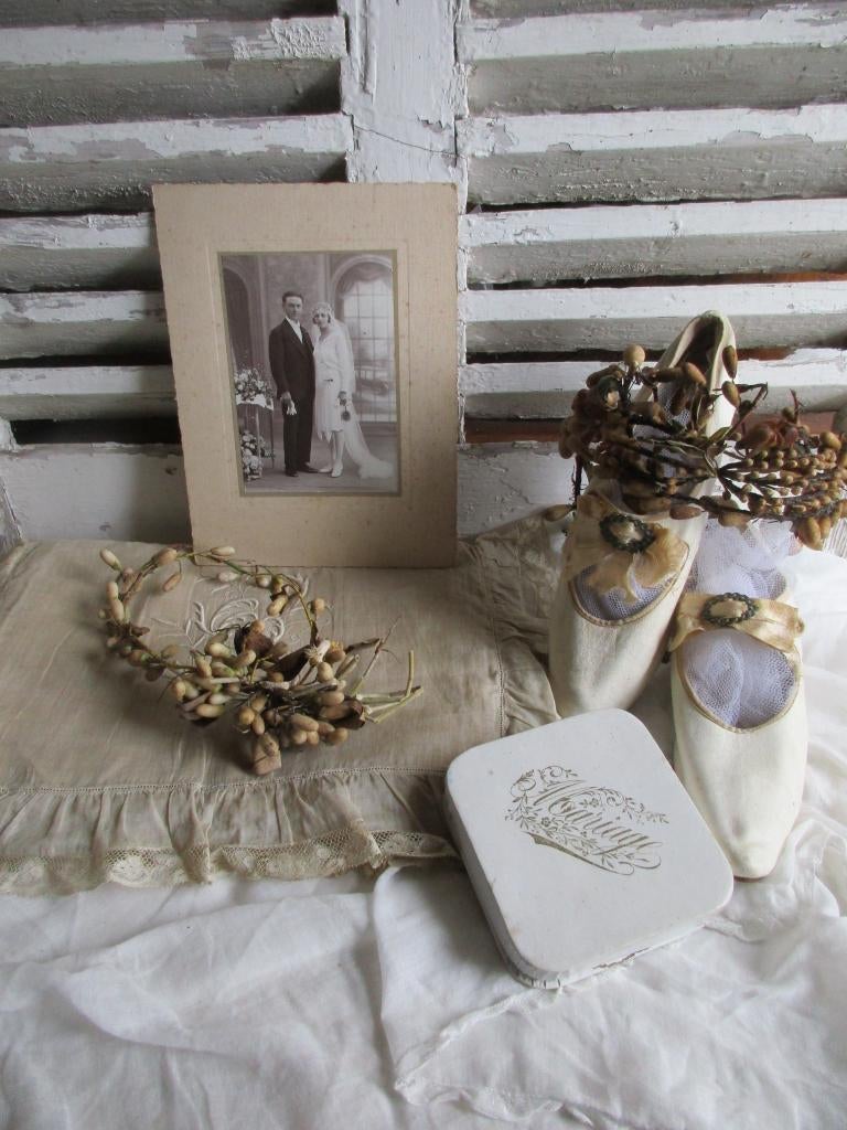 oude wassen kroon met corsage *Marries*, Antiek en Kunst, Verzenden