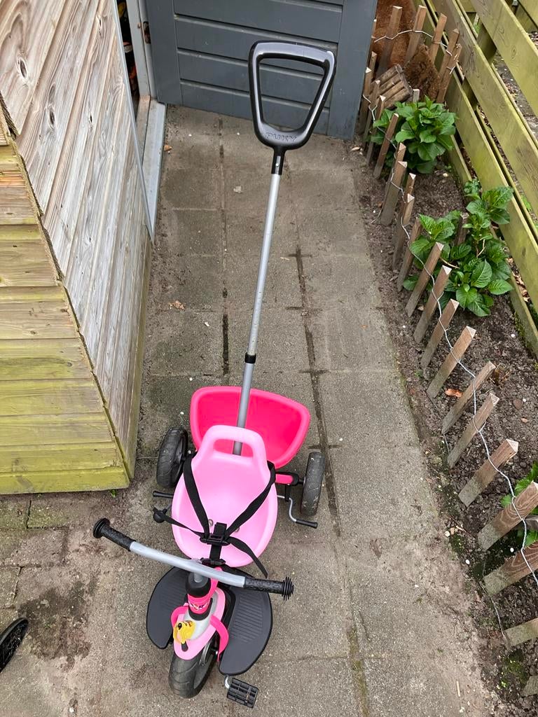 Pucky driewieler roze met duwstang, Ophalen, Gebruikt, Duwstang