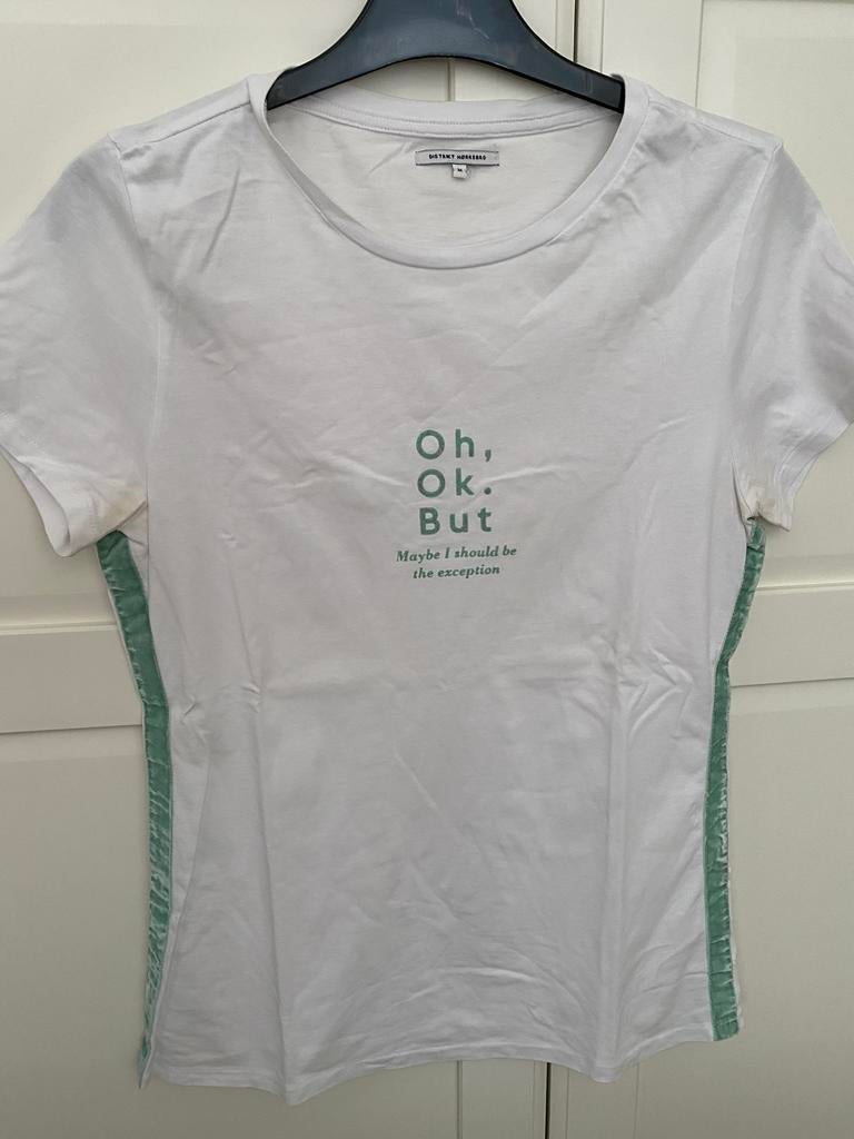 Distrikt Norrebro T-Shirt mint groene opdruk velours, Maat 38/40 (M), Ophalen of Verzenden, Korte mouw, Gedragen