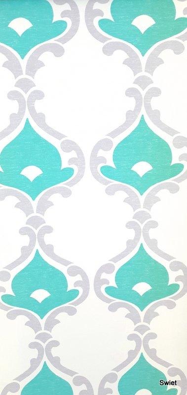 12803 Eijffinger barok behang wit turquoise grijs swiet, Verzenden, Minder dan 10 m², Wit