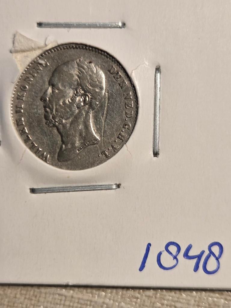 Kwartje Willem II 1848 Zilveren Munt, Zilver, 25 cent, Ophalen of Verzenden, Losse munt