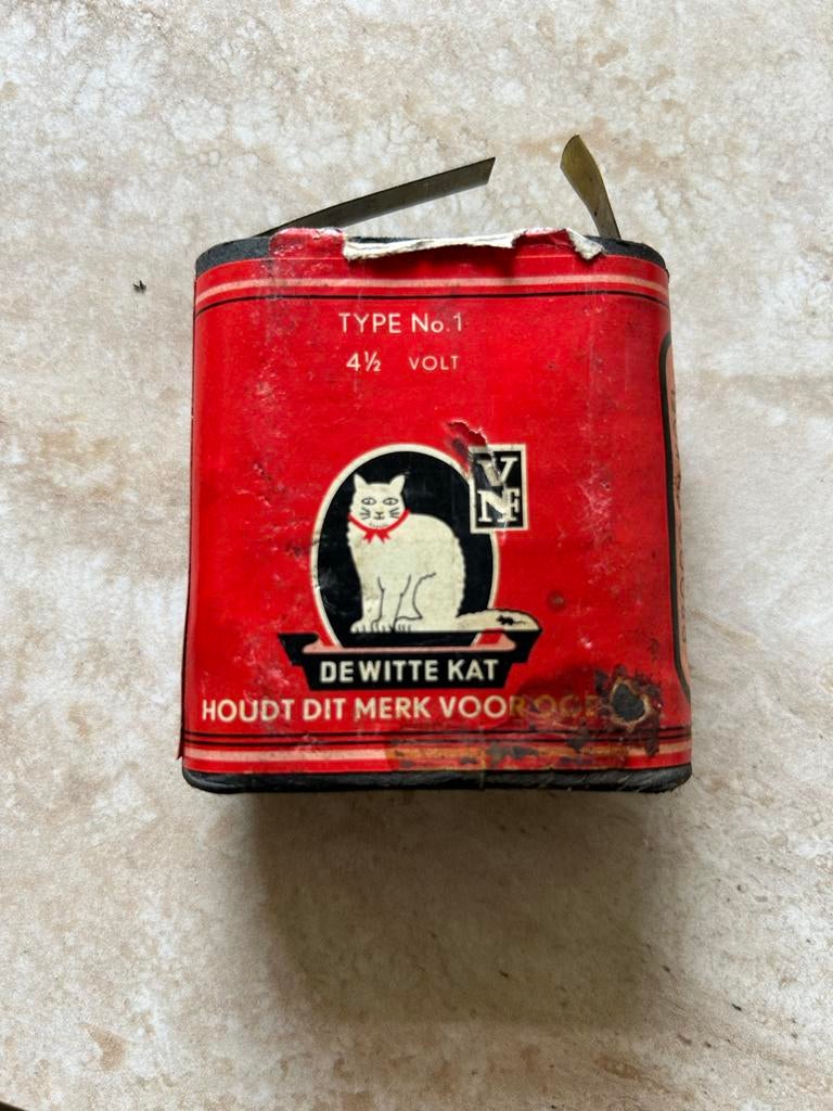 Oude 'De Witte Kat' batterij - Vintage 4.5 Volt, Verzamelen, Ophalen of Verzenden, Zo goed als nieuw