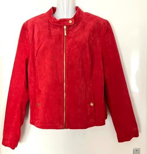 Rood suède jasje maat 44[dmv], Kleding | Dames, Jasjes, Kostuums en Pakken, Maat 42/44 (L), Ophalen of Verzenden, Zo goed als nieuw
