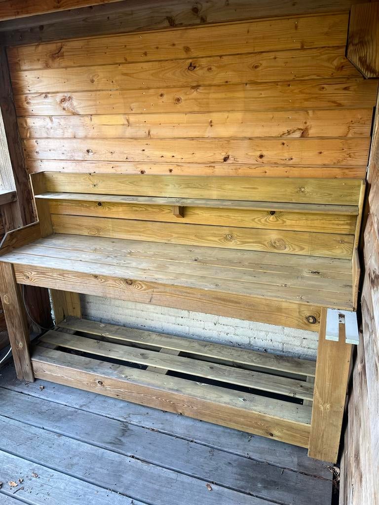 Eenvoudige houten buitenkeuken / werkbank, Tuin en Terras, Ophalen, Gebruikt, Houtskool, Vrijstaand