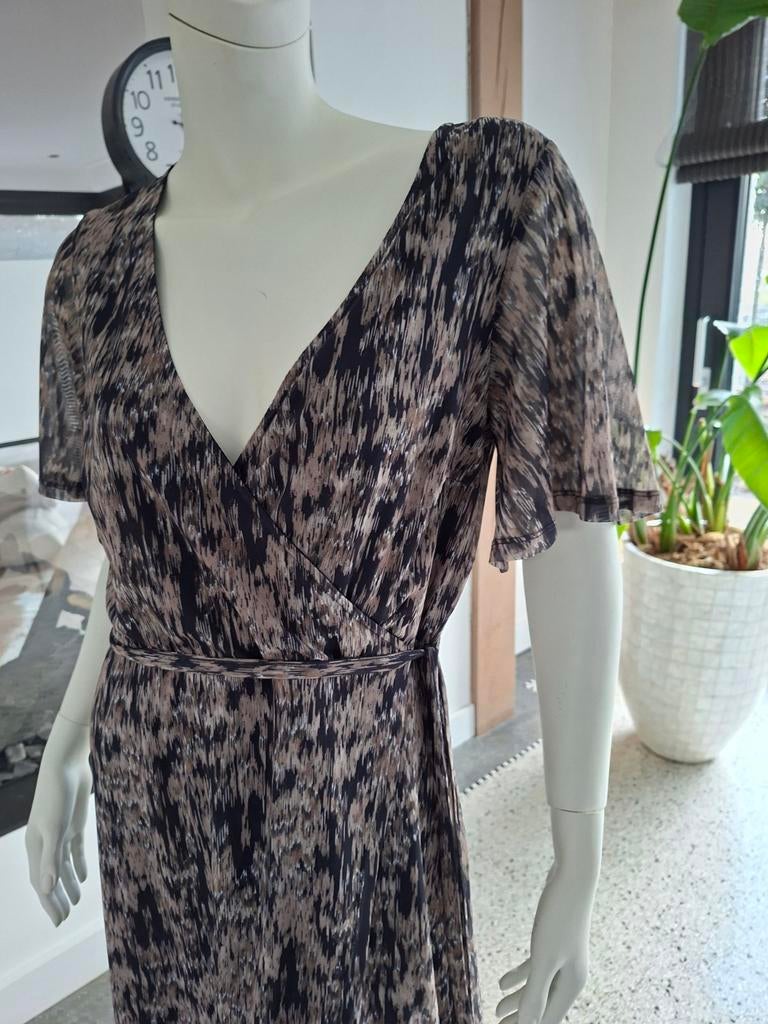 Jurk wrap overslag M 38 40 zwart taupe beige zomerjurk, Maat 38/40 (M), WE, Zwart, Ophalen of Verzenden