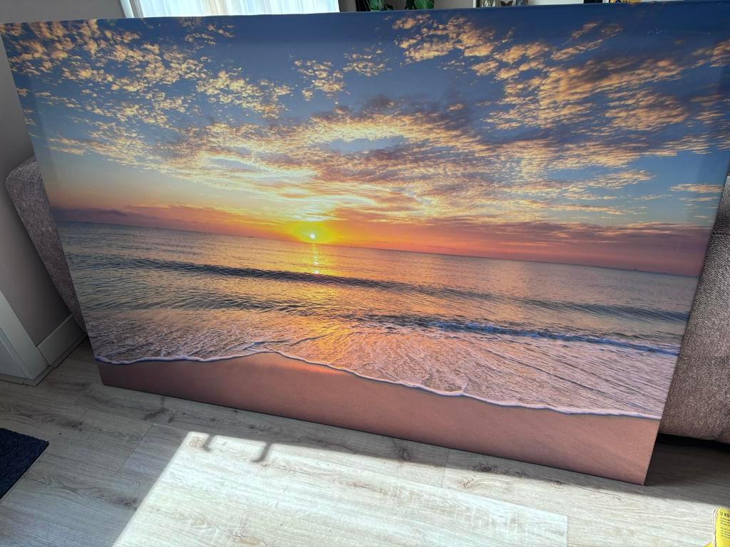 Groot canvas schilderij zonsondergang strand 180x120 cm, Huis en Inrichting, Woonaccessoires | Schilderijen, Tekeningen en Foto's