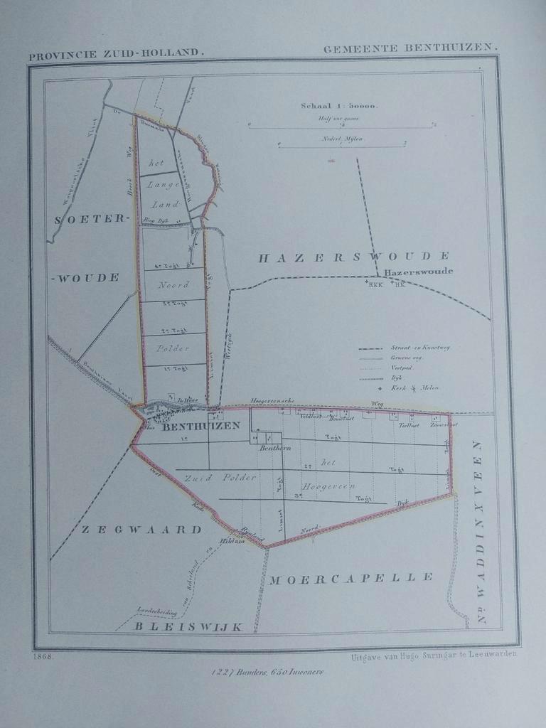 AG15 / Litho van J. Kuyper uit 1868 van Benthuizen ZH, Ophalen of Verzenden