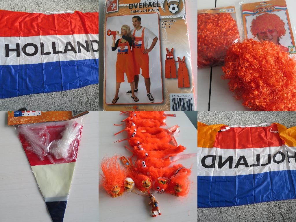 Koningsdag ORANJE SPULLEN : PRUIKEN VLAGGEN BEESIES Overall, Ophalen of Verzenden, Nieuw, Feestartikel, Oranje of Koningsdag