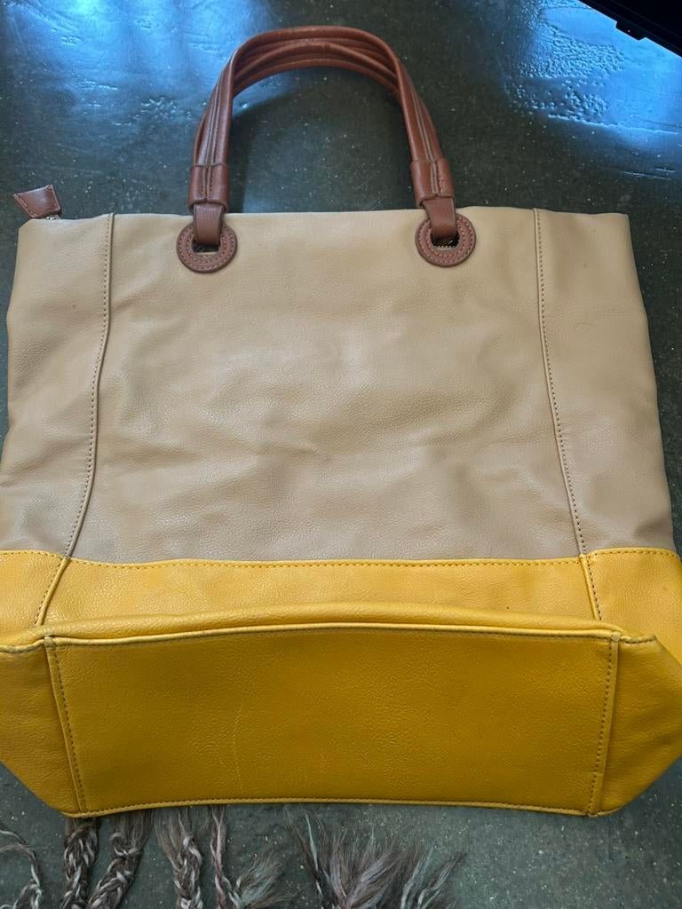 Grote shopper geel/ beige kunstleer leer look, Ophalen of Verzenden, Zo goed als nieuw, Beige, Leer