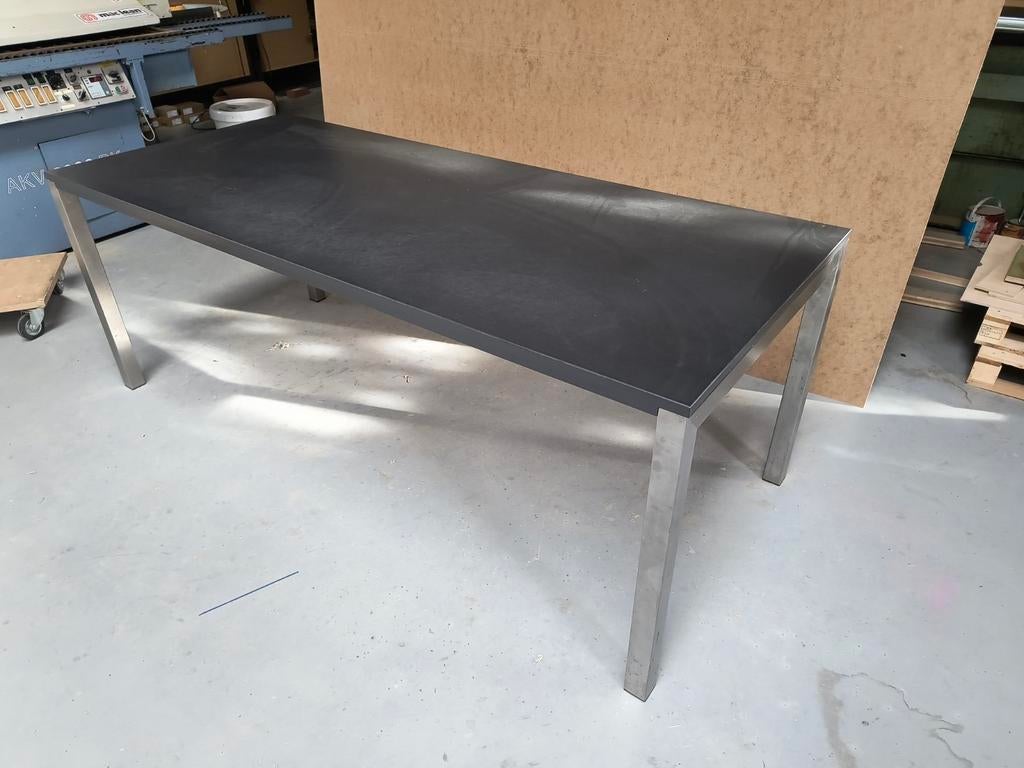 Eettafel met charcoal blad en RVS onderstel, Huis en Inrichting, Tafels | Eettafels, Ophalen, 200 cm of meer, 50 tot 100 cm, Zo goed als nieuw