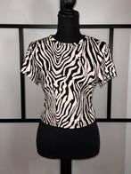 Zebra print t-shirt maat S/XS, Ophalen, Zwart, Korte mouw, Maat 36 (S)