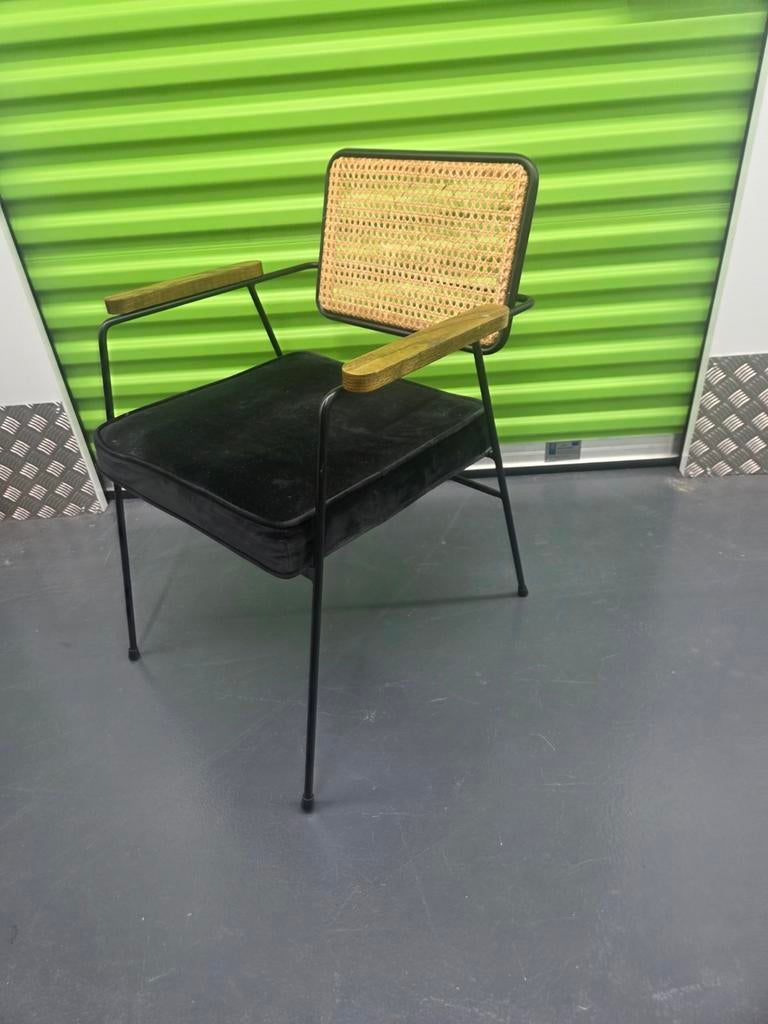Vintage Stoel met Riet en Zwart Frame, Huis en Inrichting, Stoelen, Ophalen, Gebruikt, Zwart, Vintage