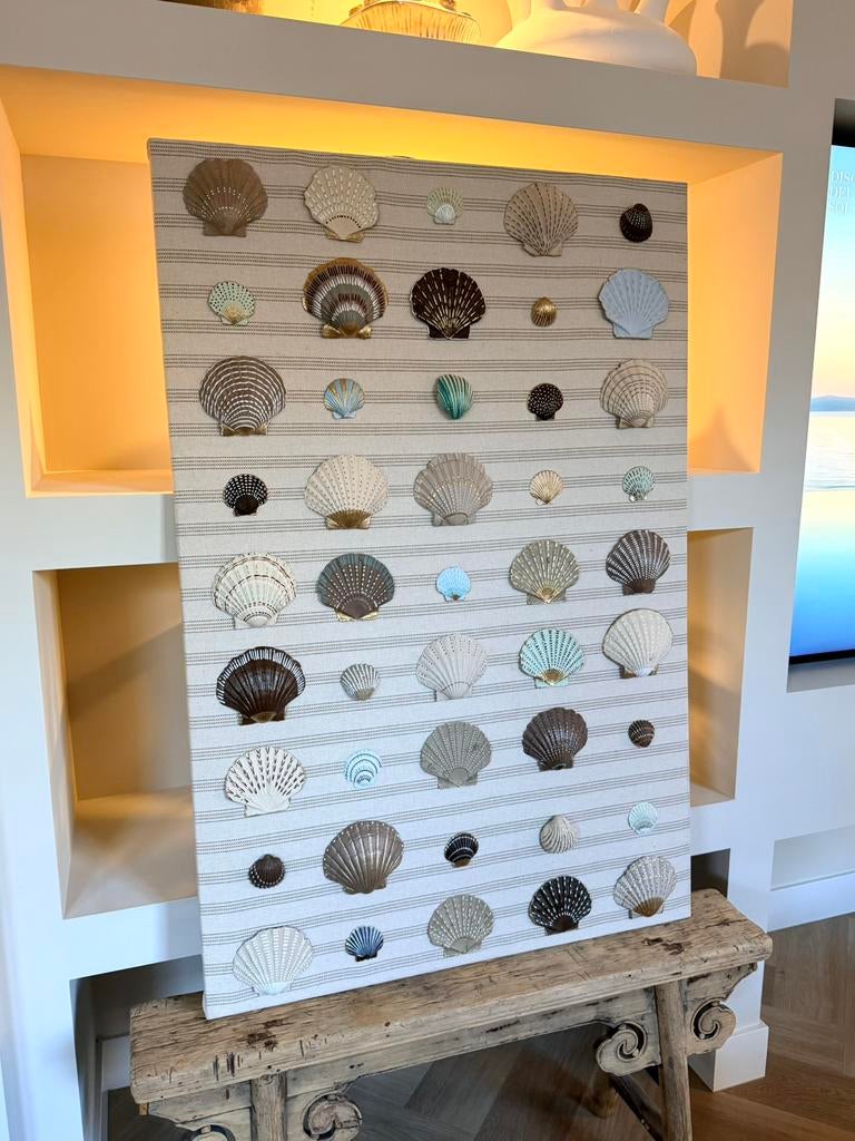 Schilderij groot xxl paneel schelpen strand organisch taupe, Ophalen