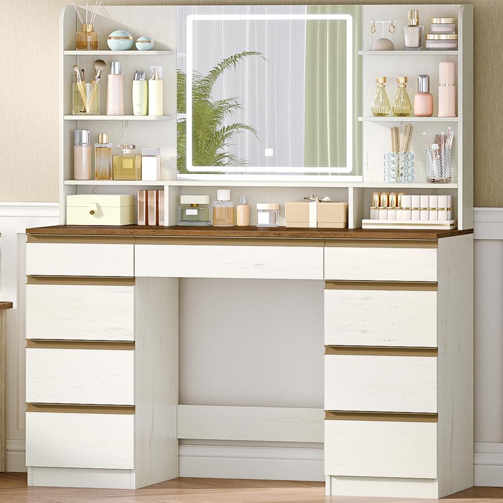 Nieuwe Kaptafel met Spiegel en LED Verlichting, Huis en Inrichting, Tafels | Kaptafels, Ophalen, Nieuw, Hout, 100 tot 150 cm