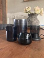 Set glazen windlichten €29,95, Overige materialen, 25 tot 50 cm, Zwart, Ophalen of Verzenden